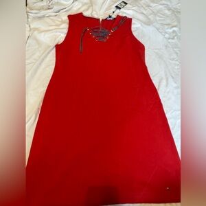 Tommy Hilfiger Red and Blue Lace-Up Dress